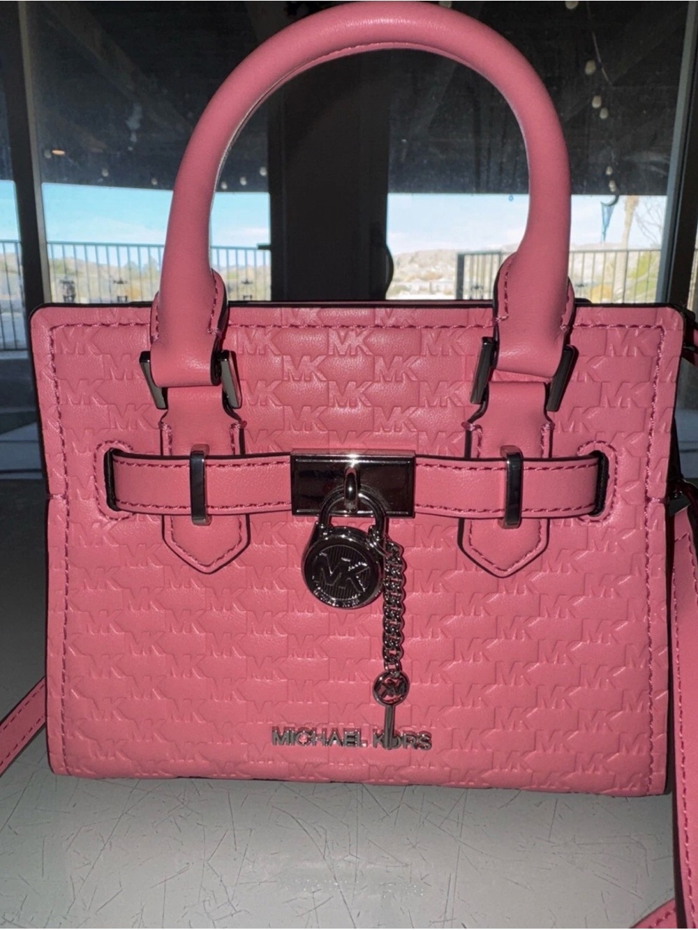 Michael Kors Pink Embossed Leather Mini Satchel with Charm - Picture 11 of 12